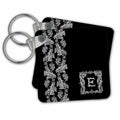 Key Chain - Monogram Initial E in White Lace over Black Background Monograms- White Lace Initial E