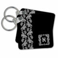 Key Chain - Monogram Initial K in White Lace over Black Background Monograms- White Lace Initial K