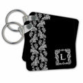 Key Chain - Monogram Initial L in White Lace over Black Background Monograms- White Lace Initial L