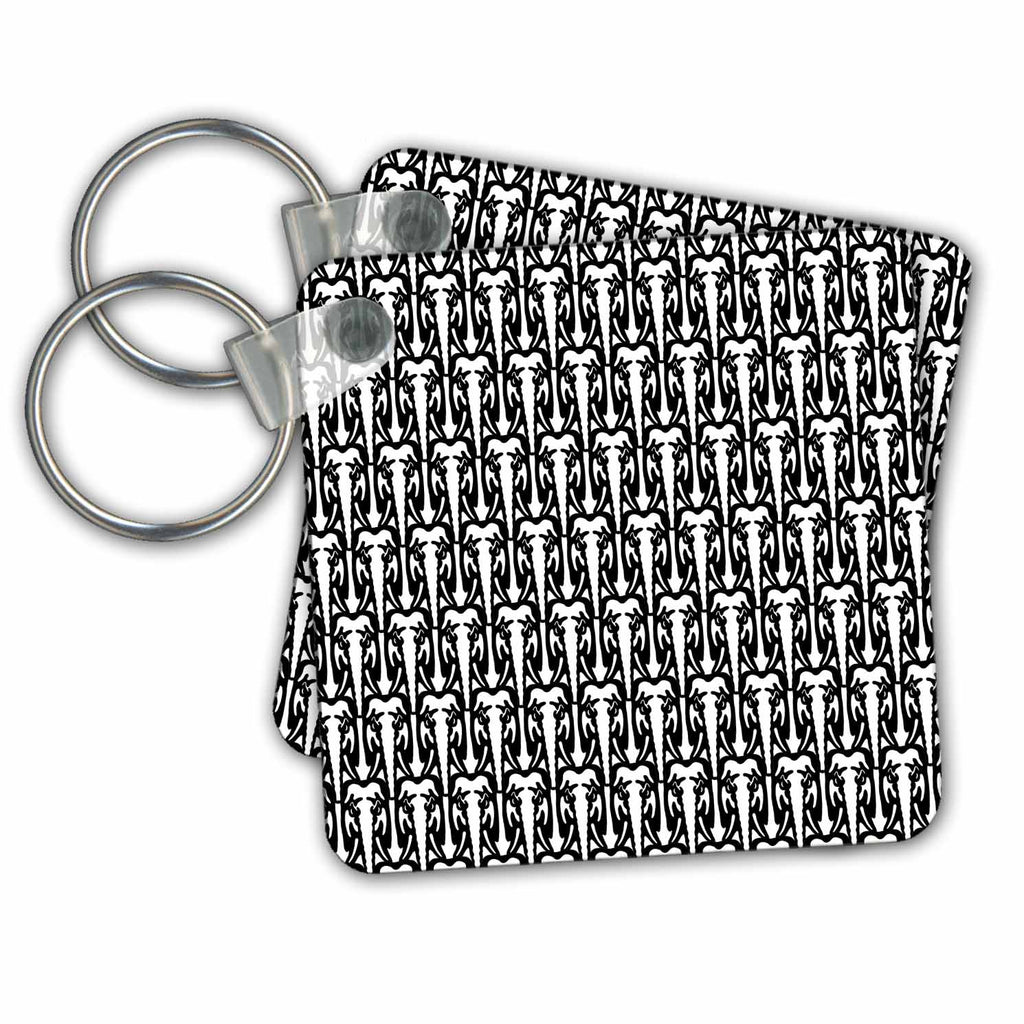 3dRose Key Chains Cool Black and White Elephant Head Pattern (kc-238838-1)