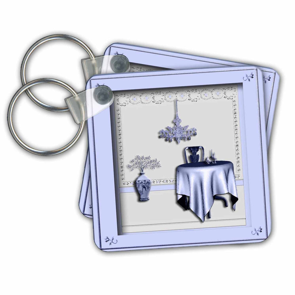 3dRose Key Chains Room with Table and Chair Blue (kc-23884-1)