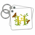 Key Chain - Monogram Initial H in Leafy Green and Yellow with Butterflies Monograms- Leafy Initial H