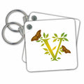 Key Chain - Monogram Initial V in Leafy Green and Yellow with Butterflies Monograms- Leafy Initial V
