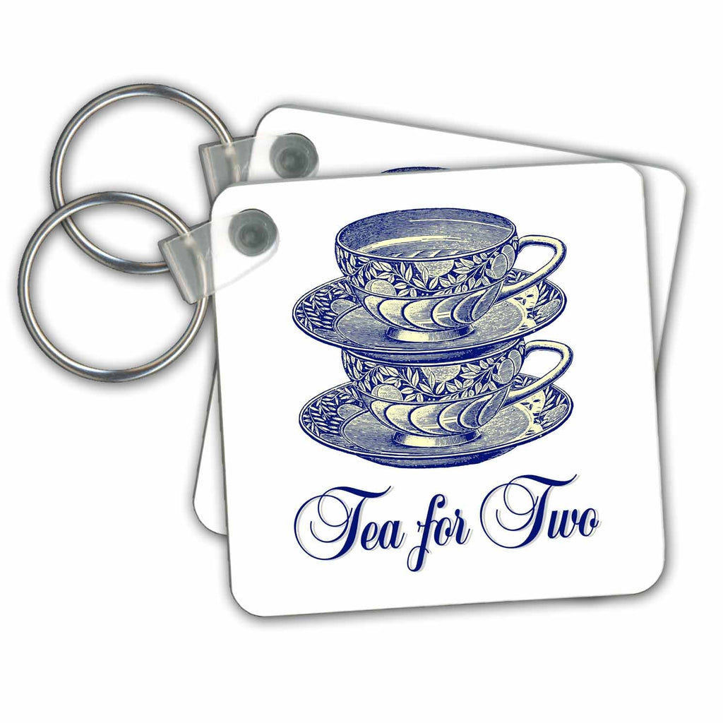 3dRose Key Chains Two Pretty China Tea Cups Stacked (kc-239187-1)