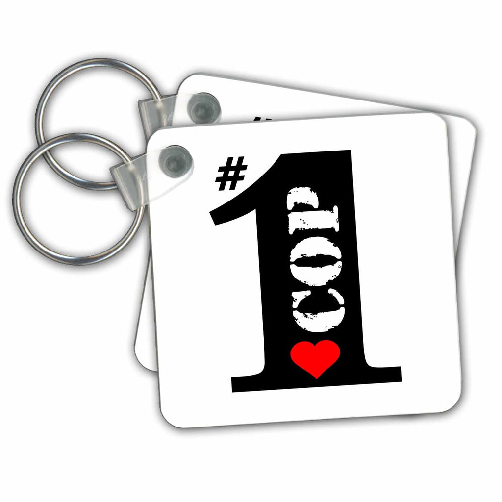 3dRose Key Chains Number One Cop- Big Numeral One with Red Heart (kc-239193-1)