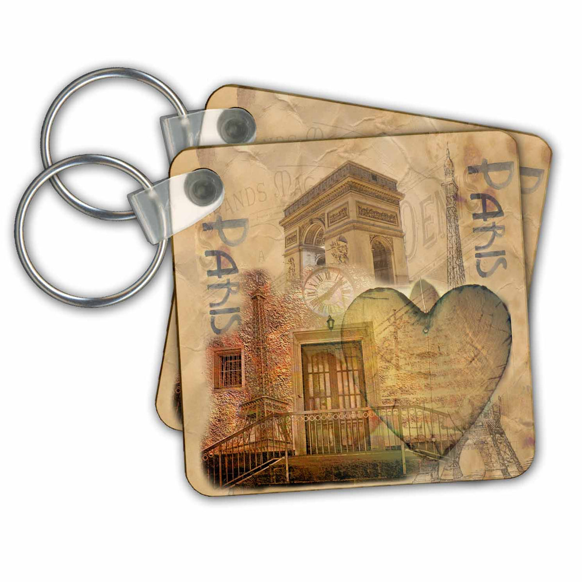Key Chains Arc De Triomphe, Eiffel Tower and Romance in Parchment (kc-239221-1)