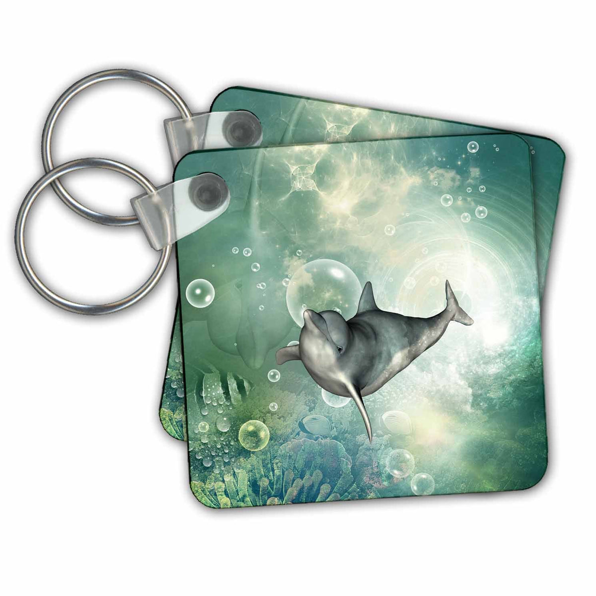 3dRose Key Chains Playing jumping dolphin fantasy underwater world (kc-239734-1)