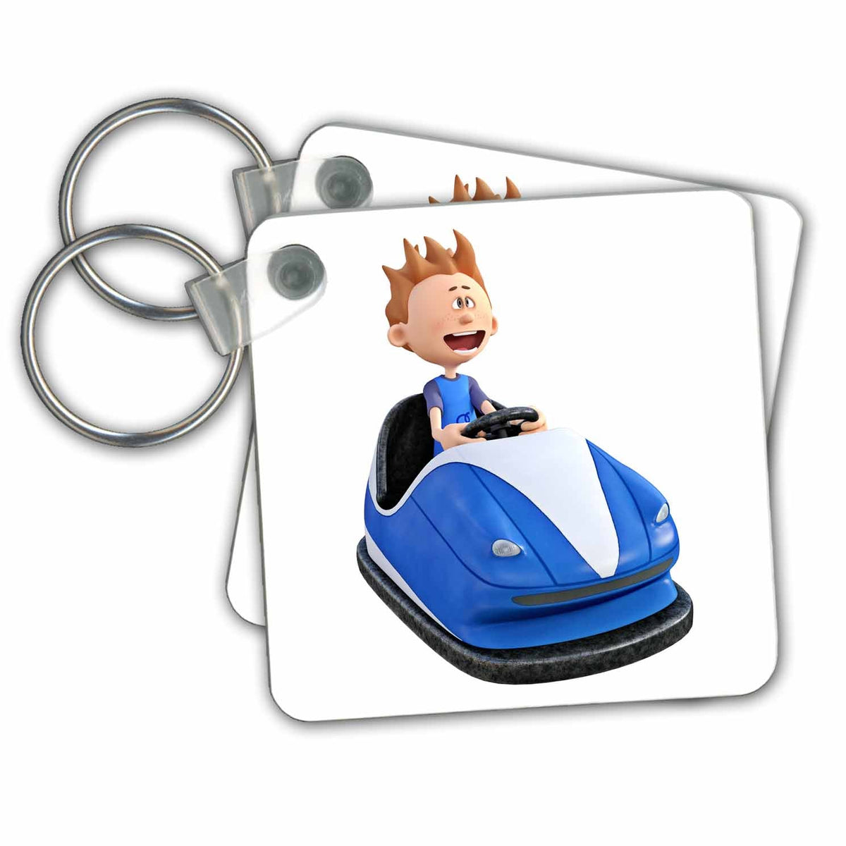 Key Chain - Bumper Car with Cartoon Boy Graphics Cartoon