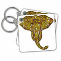 Key Chain - Exotic Patterned Yellow and Pink Elephant Face Wild Animals