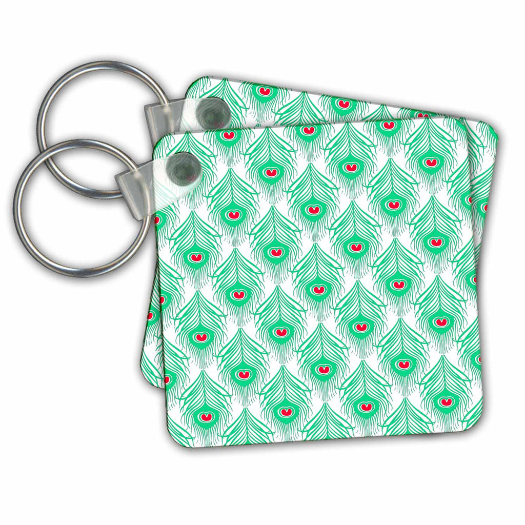 3dRose Key Chains Chic Mint Green and Pink Feathers Pattern (kc-239888-1)