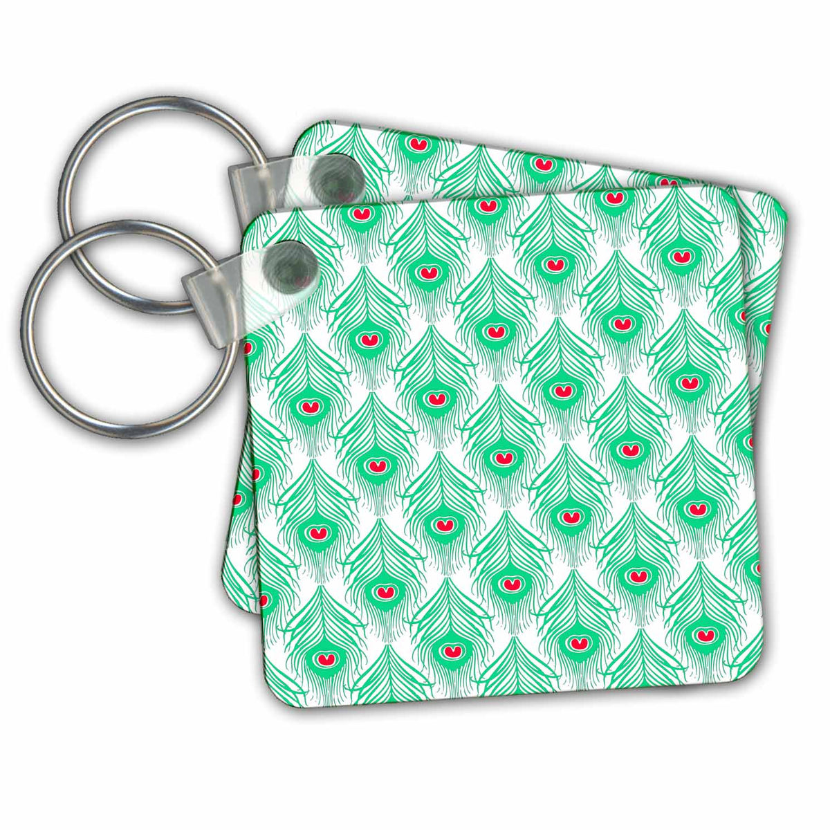3dRose Key Chains Chic Mint Green and Pink Feathers Pattern (kc-239888-1)