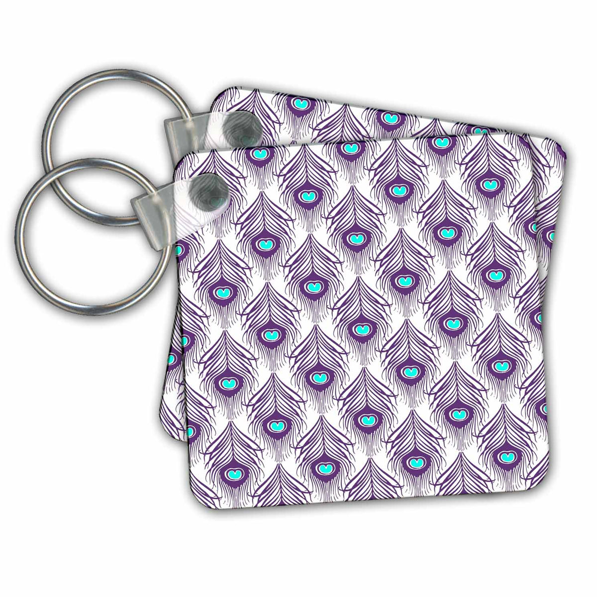 3dRose Key Chains Chic Purple and Aqua Feathers Pattern (kc-239890-1)