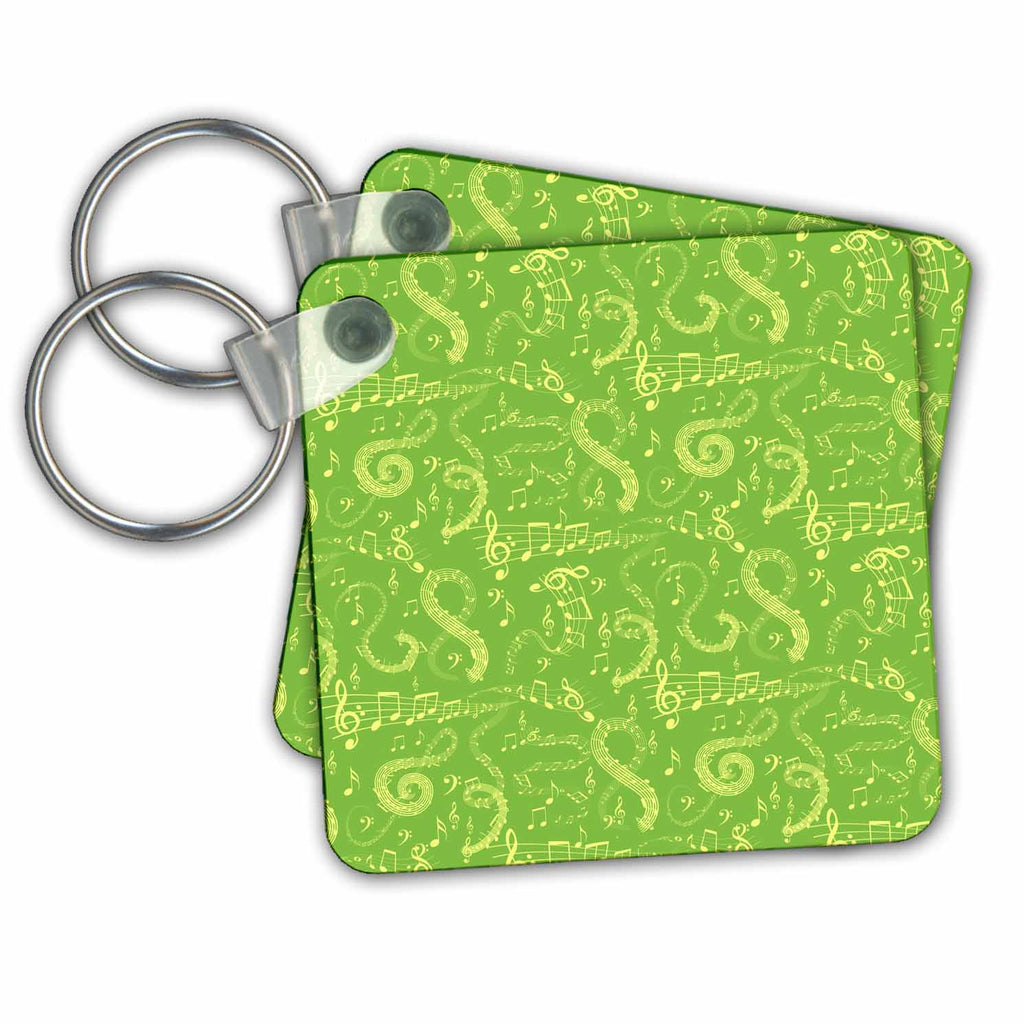 3dRose Key Chains Yellow Musical Notes On A Bright Green Background Pattern (kc-239900-1)
