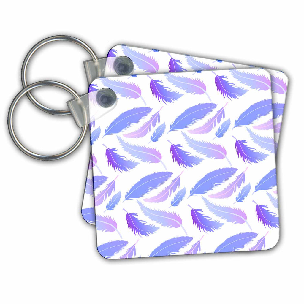 3dRose Key Chains Chic Blue and Purple Fluttering Feathers Pattern (kc-239913-1)