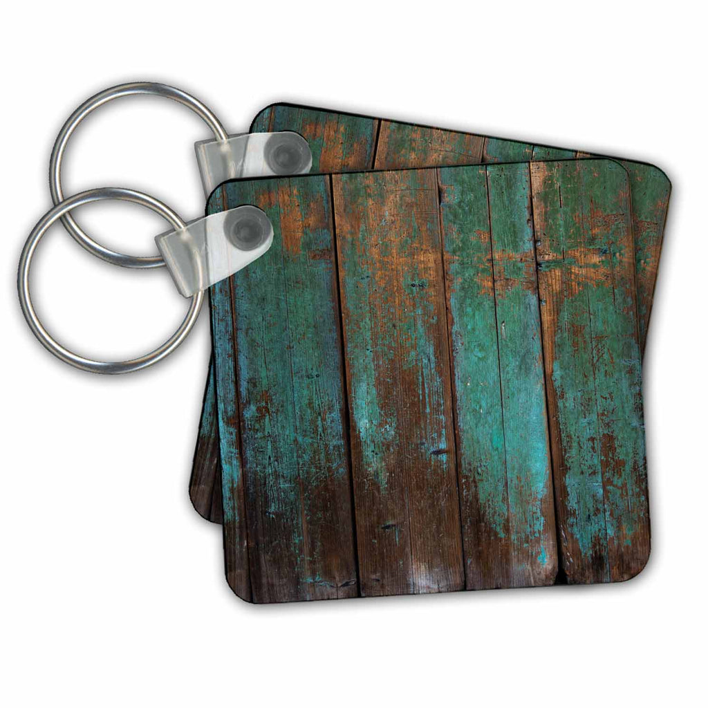 3dRose Key Chains Teal Distressed Country Wood Effect (kc-239940-1)