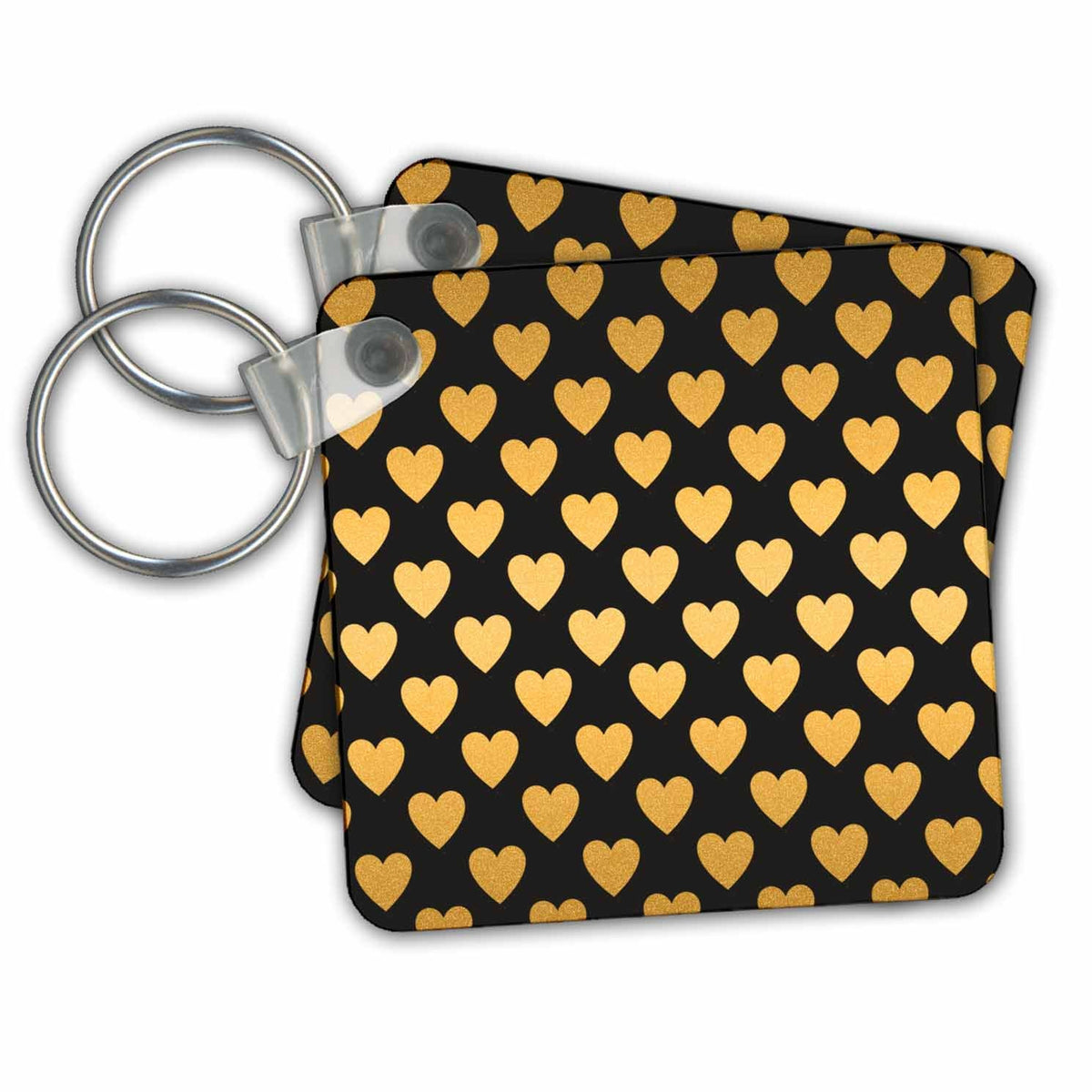 3dRose Key Chains Glam Gold and Black Hearts Pattern (kc-239961-1)