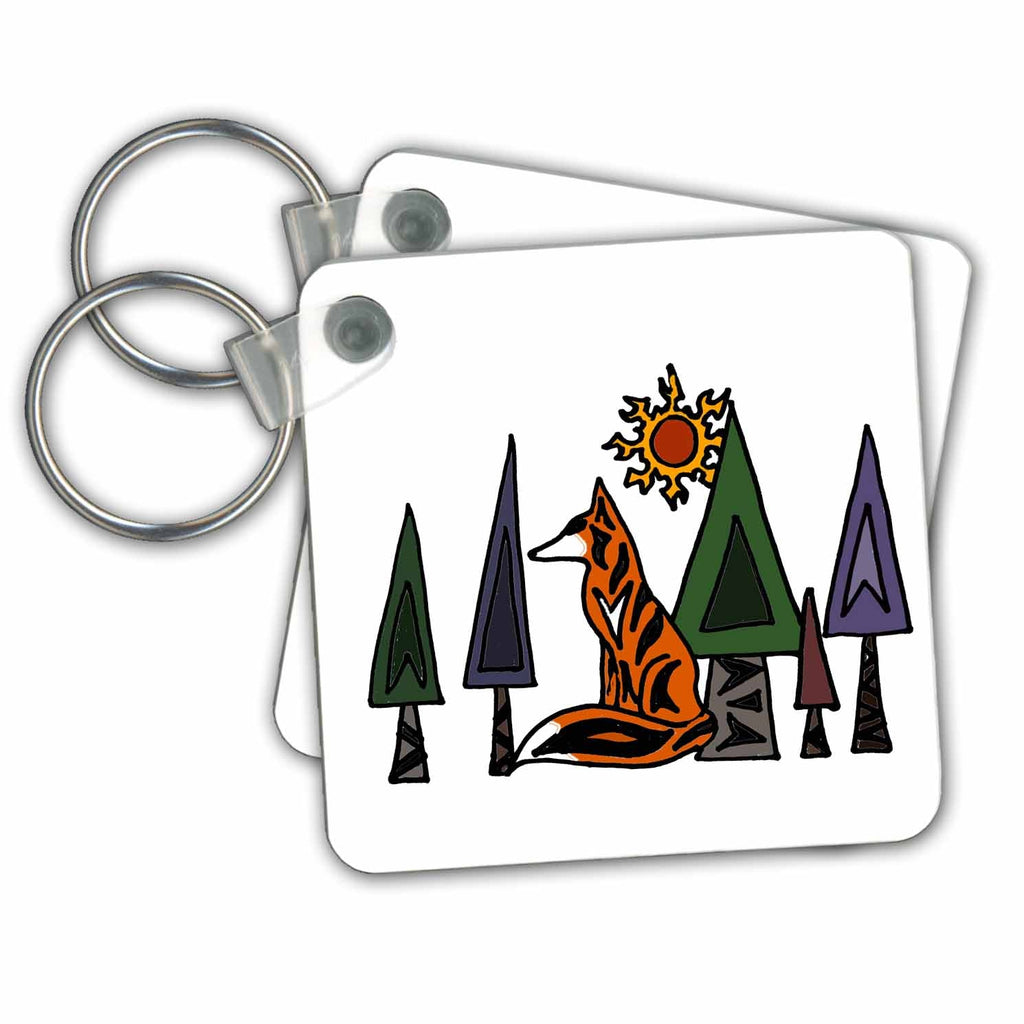 3dRose Key Chains Artistic Red Fox in Forest Art Original (kc-240024-1)