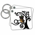 Key Chain - Owl in Tree Tribal Art Style Birds