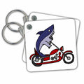 Key Chain - Funny Shark Riding Motorcycle Sports and Hobbies