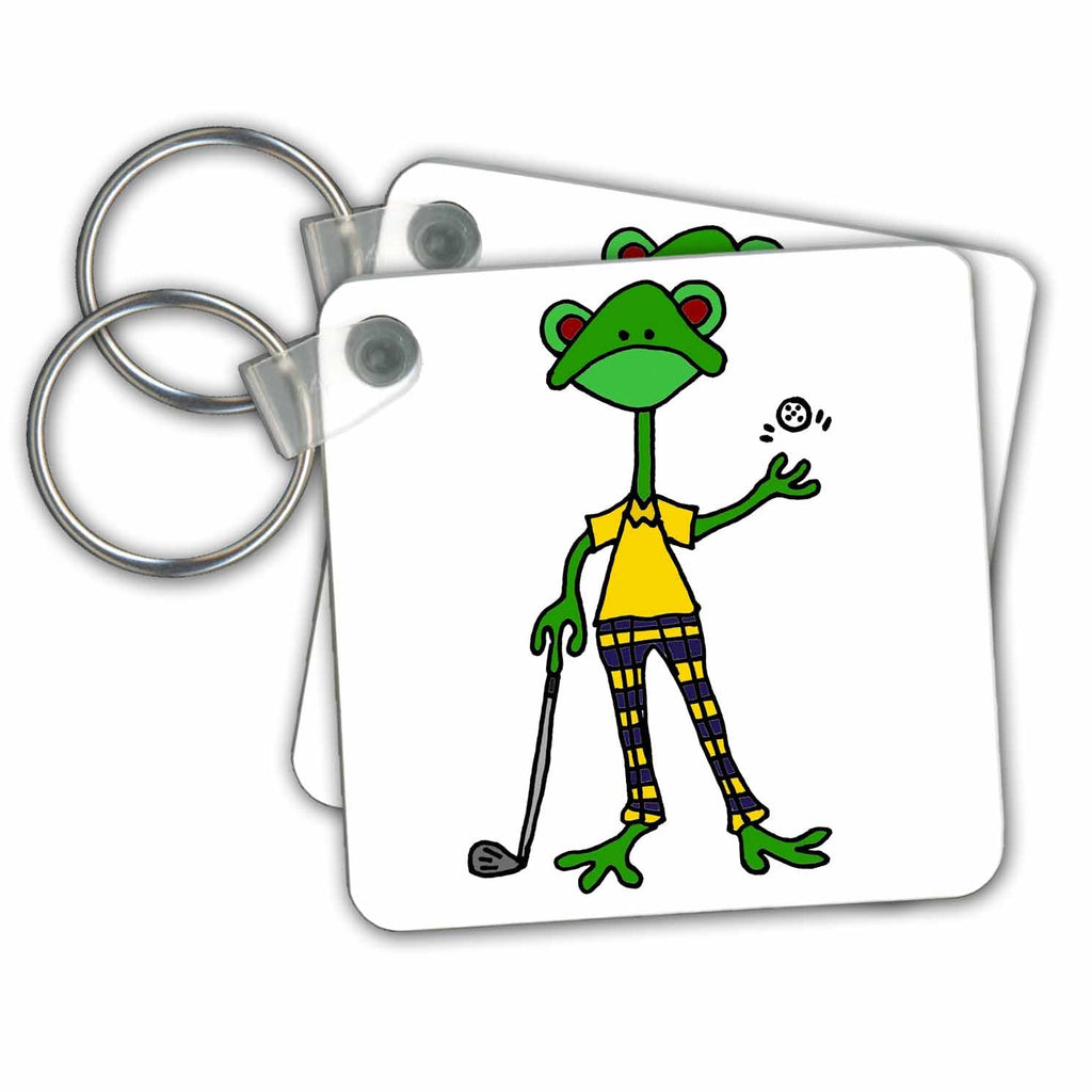 3dRose Key Chains Cool Artistic Funny Frog Playing Golf (kc-240052-1)