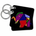 Key Chain - Cool Fun Colorful Origami Elephant Original Art Animals
