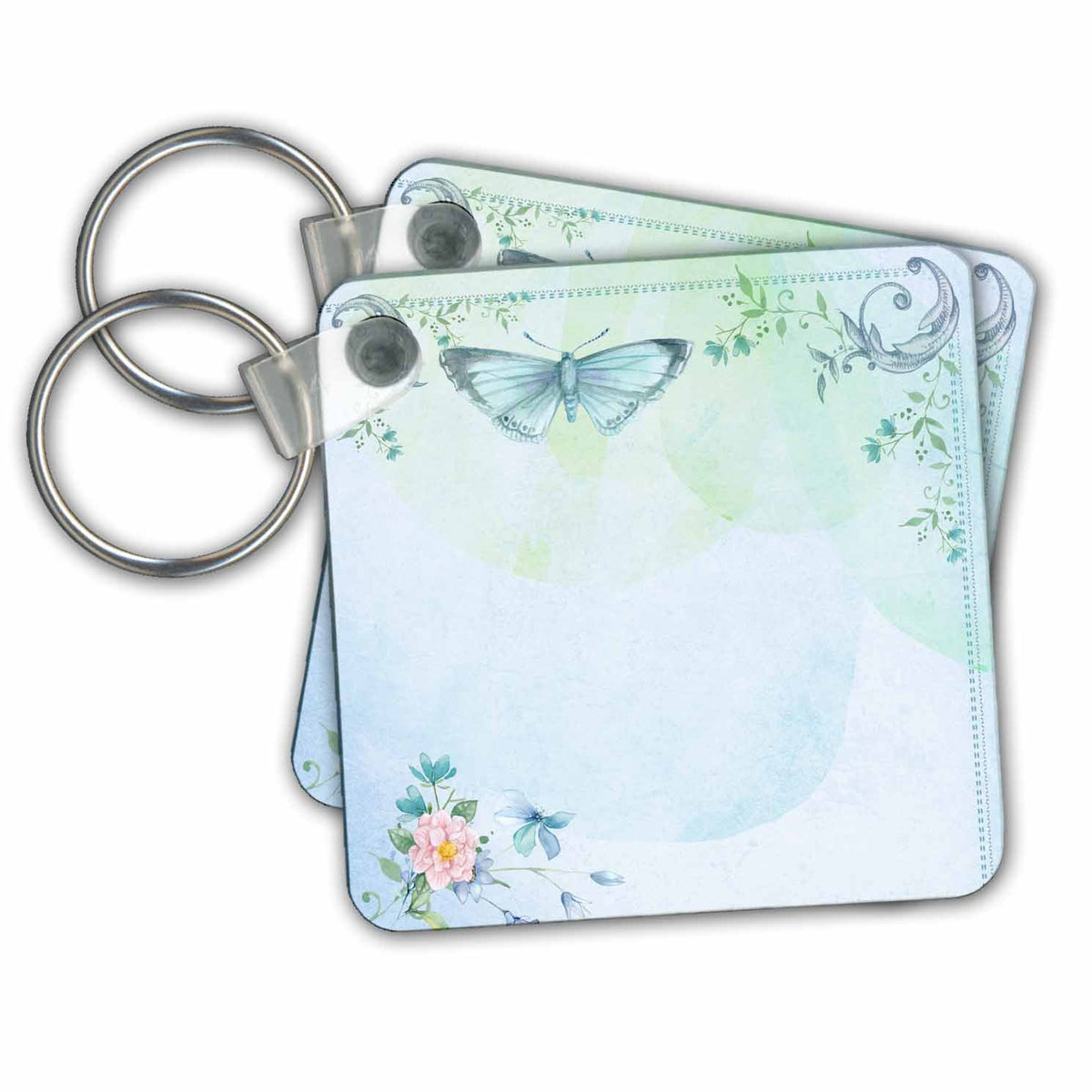 3dRose Key Chains Blue Butterfly Sheet in Vintage Style (kc-240177-1)