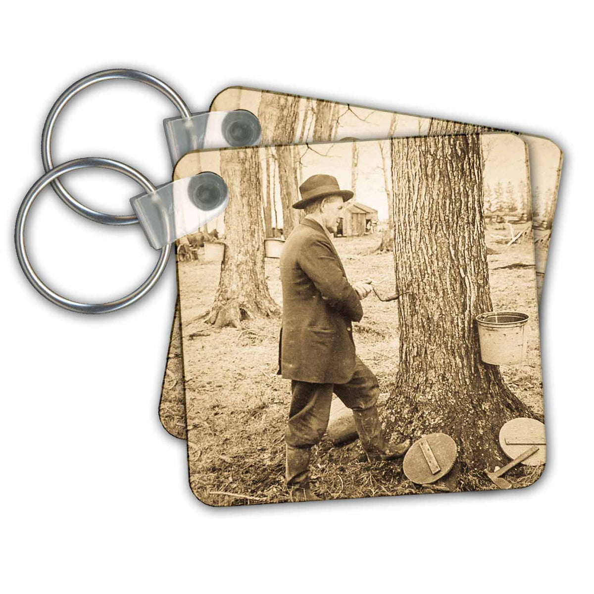 Key Chain - Keystone Magic Lantern Slide Antique Tapping Maple Syrup Vermont Magic Lantern Slide