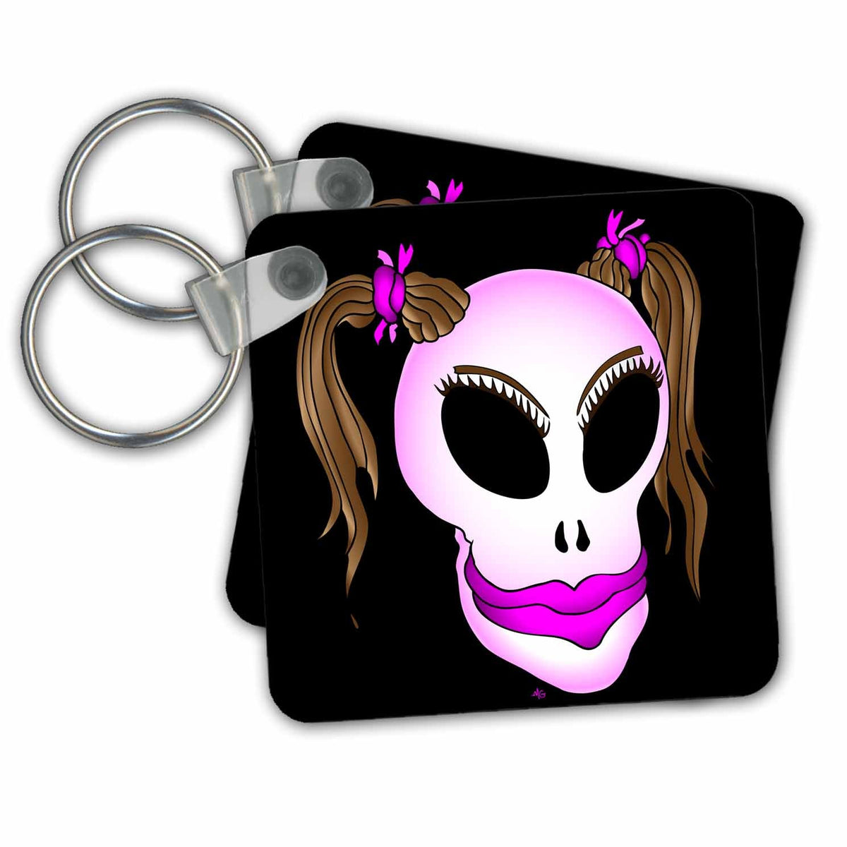 Key Chain - SKULL BEAUTY 3 on black MONSTERVISIONS Skulls