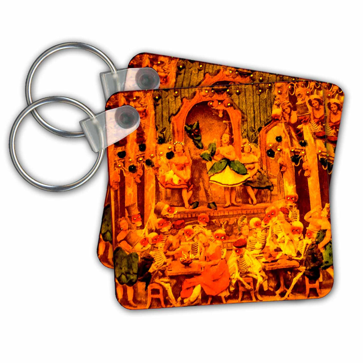 Key Chain - Satanville Feast Stereoview Skeletons Demons Devil 1800s Ghouls Hell Magic Lantern Slide