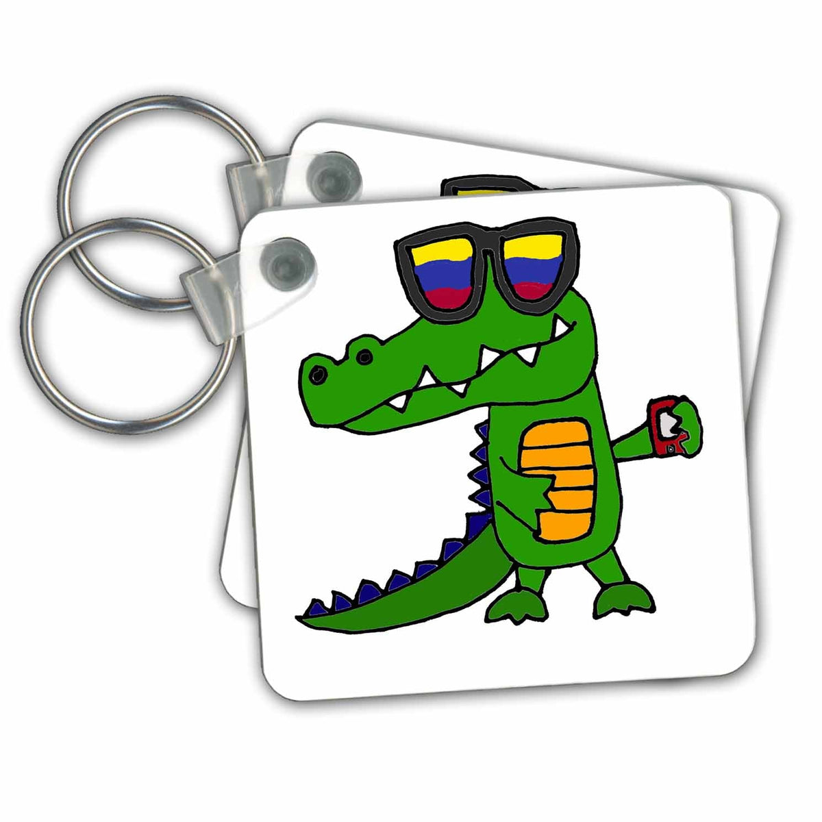 Key Chain - Funny Cool Alligator in Sunglasses with Cell Phone Funny