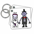 Key Chain - Funny Cool Robot Bride and Groom Wedding Cartoon Love