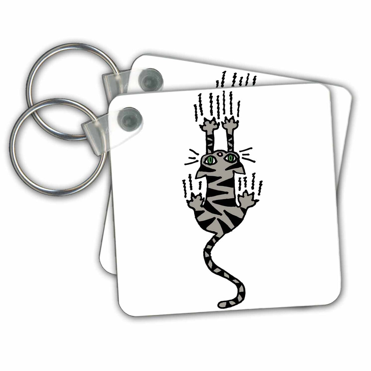Key Chain - Funny Grey Tiger Cat Raking Claws Trying to gain Hold Pets