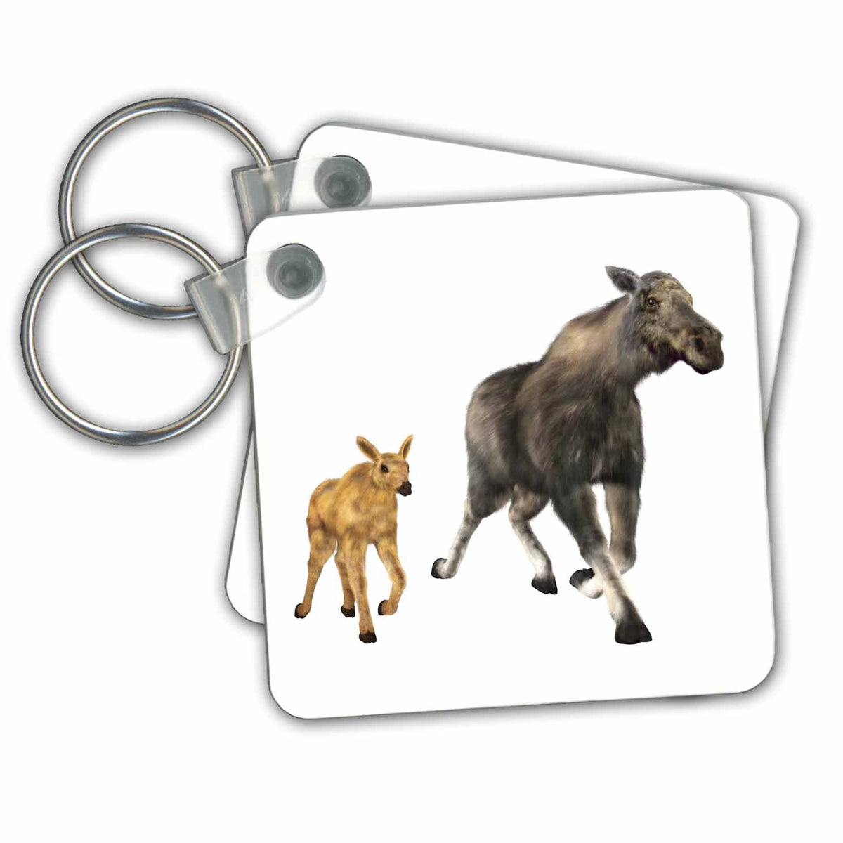 Key Chain - A Moose Mother and Small Child Graphics Animal