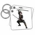 Key Chain - A Samurai using Two Swords Squatting and Looking to Front Graphics Martial Arts