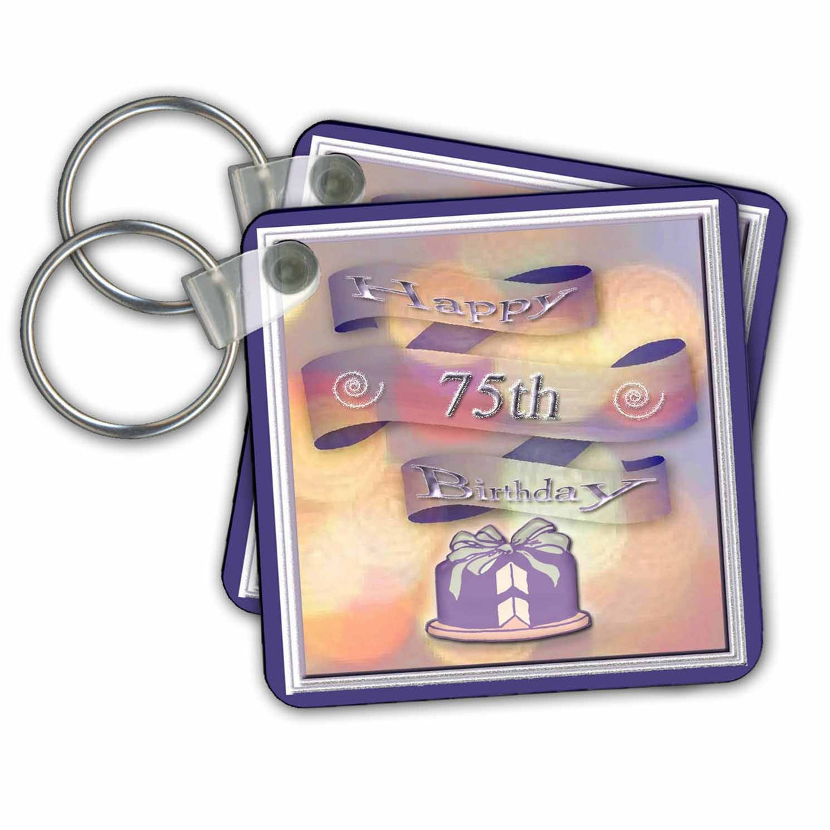 Key Chain - Ribbon and Cake Happy 75th Birthday Birthday Design