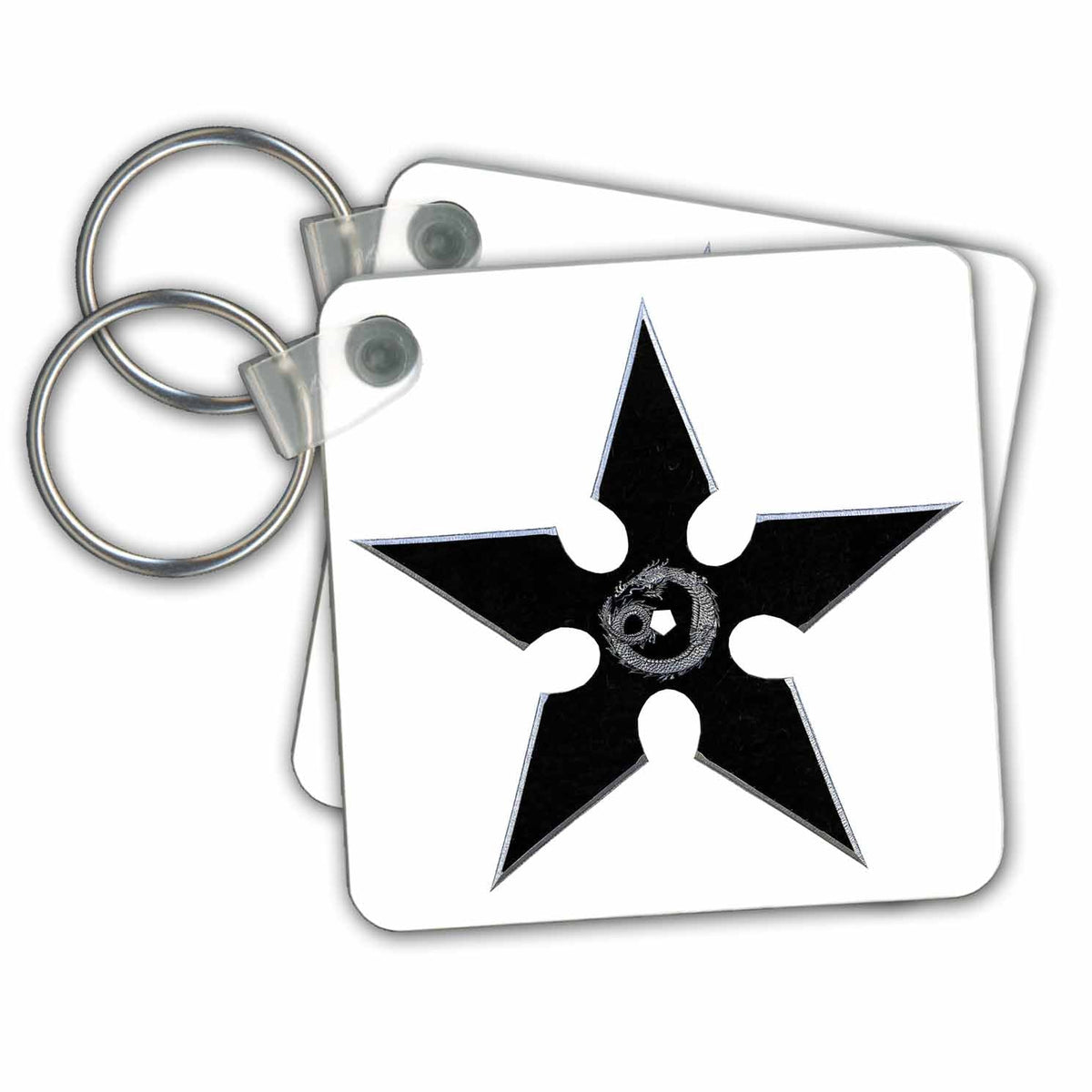 Key Chain - A Black Shuriken with Dragon Art Graphics Martial Arts