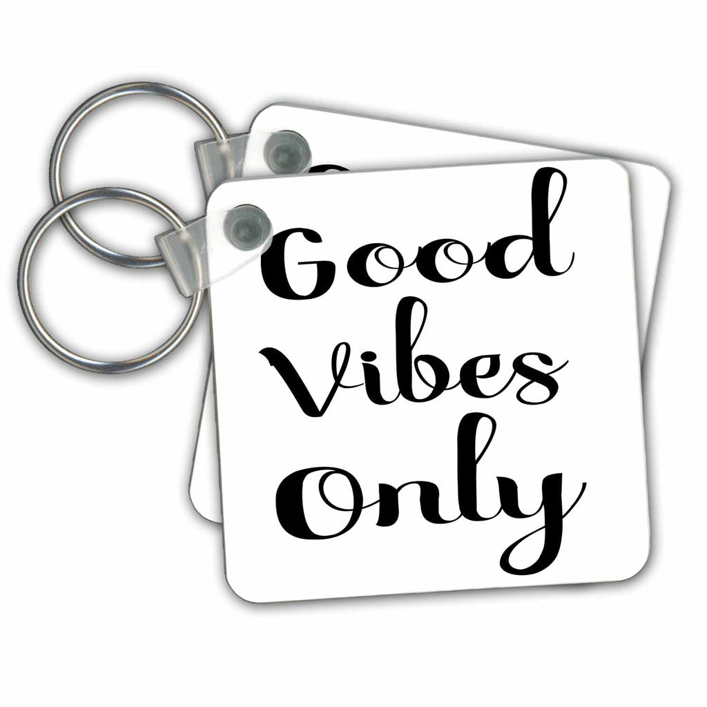 3dRose Key Chains Good Vibes Only In Black and White Cursive Script Font (kc-254963-1)