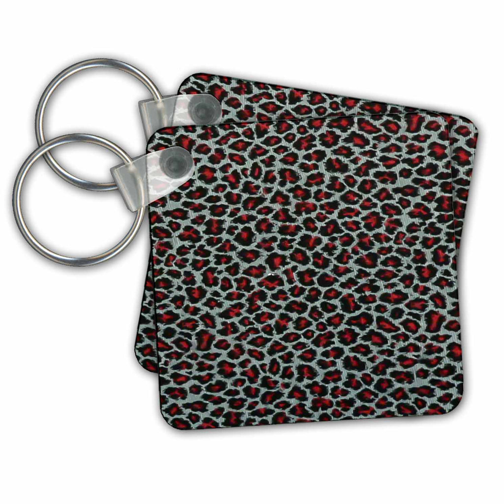 3dRose Key Chains RAB Rockabilly Gray Red and Black Leopard Print (kc-25497-1)