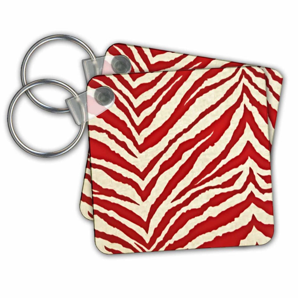 3dRose Key Chains RAB Rockabilly Red and Ivory Tiger Print (kc-25498-1)