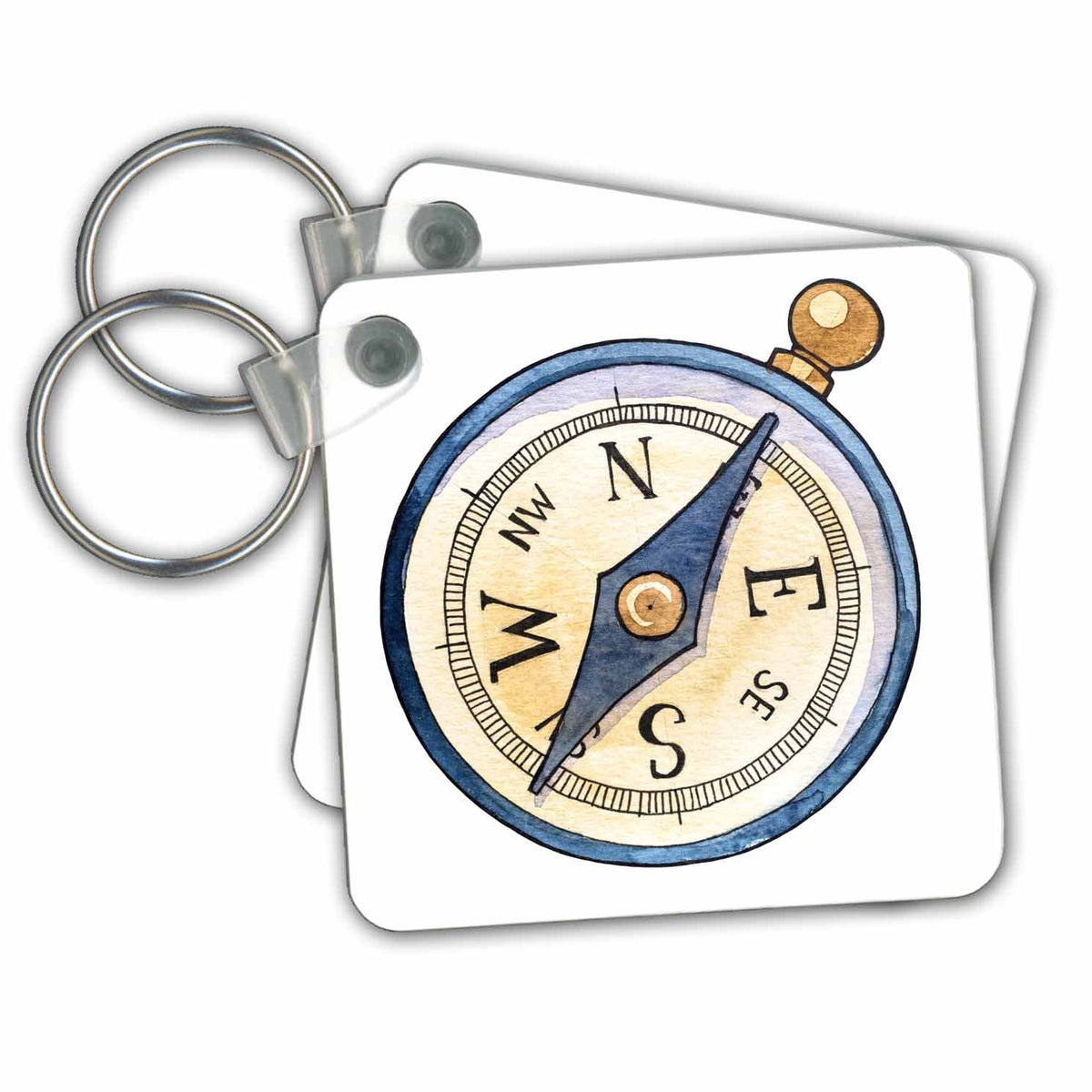 3dRose Key Chains Blue Nautical Compass Illustration (kc-255007-1)