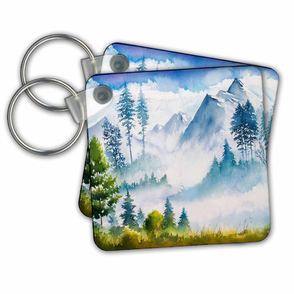 3dRose Key Chains Watercolor Winter Mountain Scene (kc-255020-1)