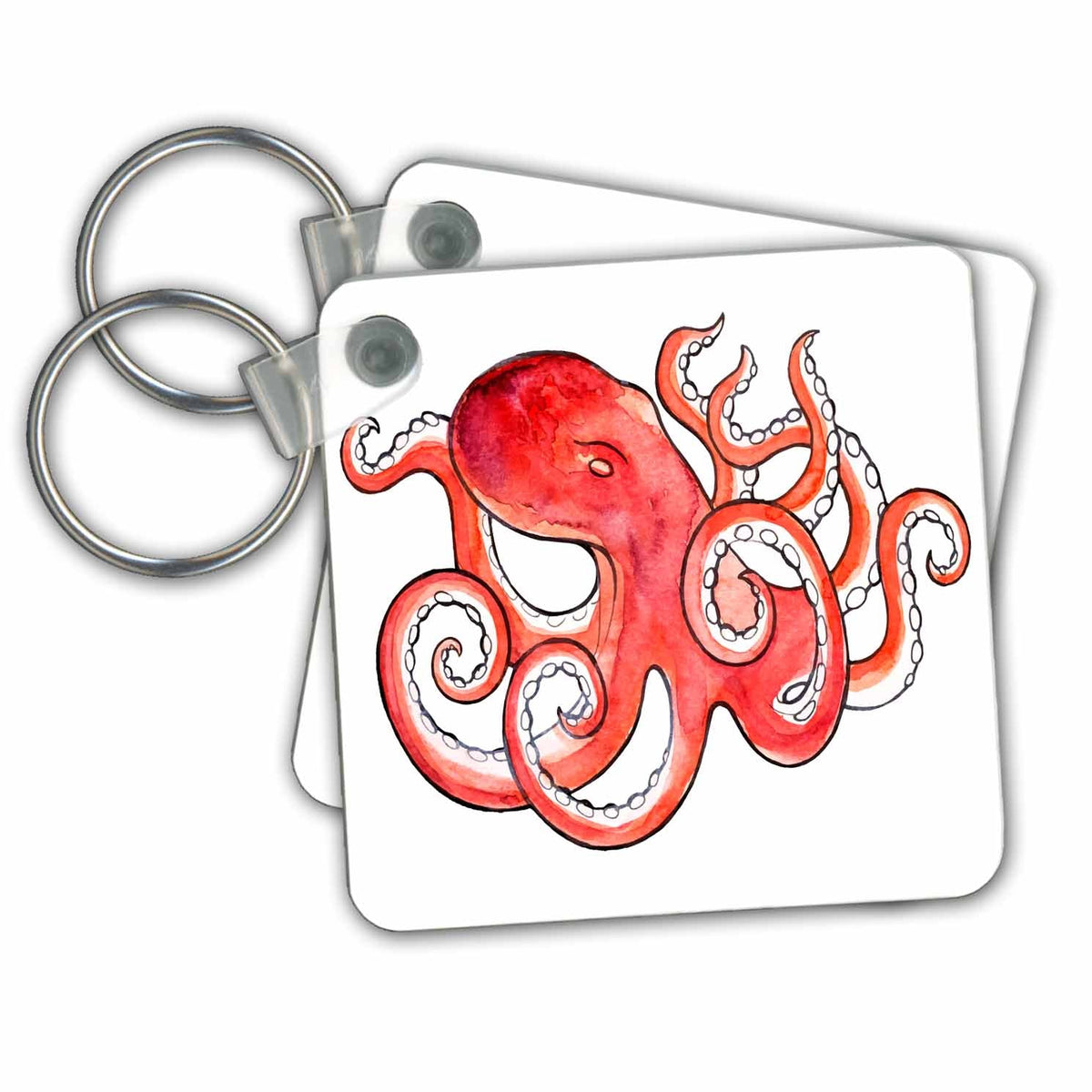3dRose Key Chains Pink Watercolor Octopus Illustration (kc-255022-1)