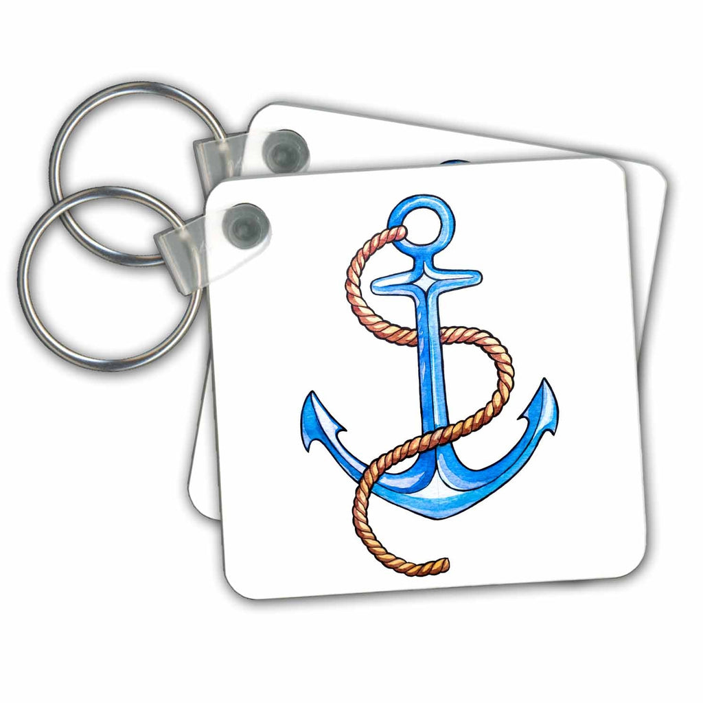 3dRose Key Chains Blue Nautical Sailing Anchor Illustration (kc-255023-1)