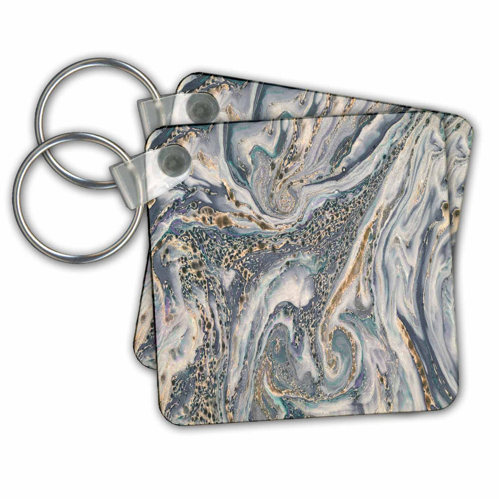 3dRose Key Chains Blue Gray and Gold Marble Texture Effect (kc-255025-1)