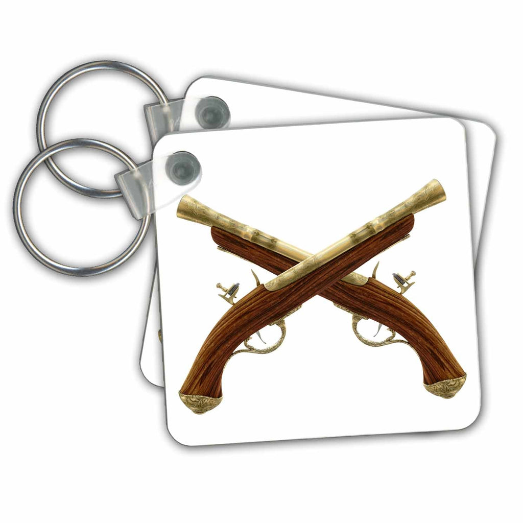 Key Chain - Crossed Flintlock Pistols Graphics Historic