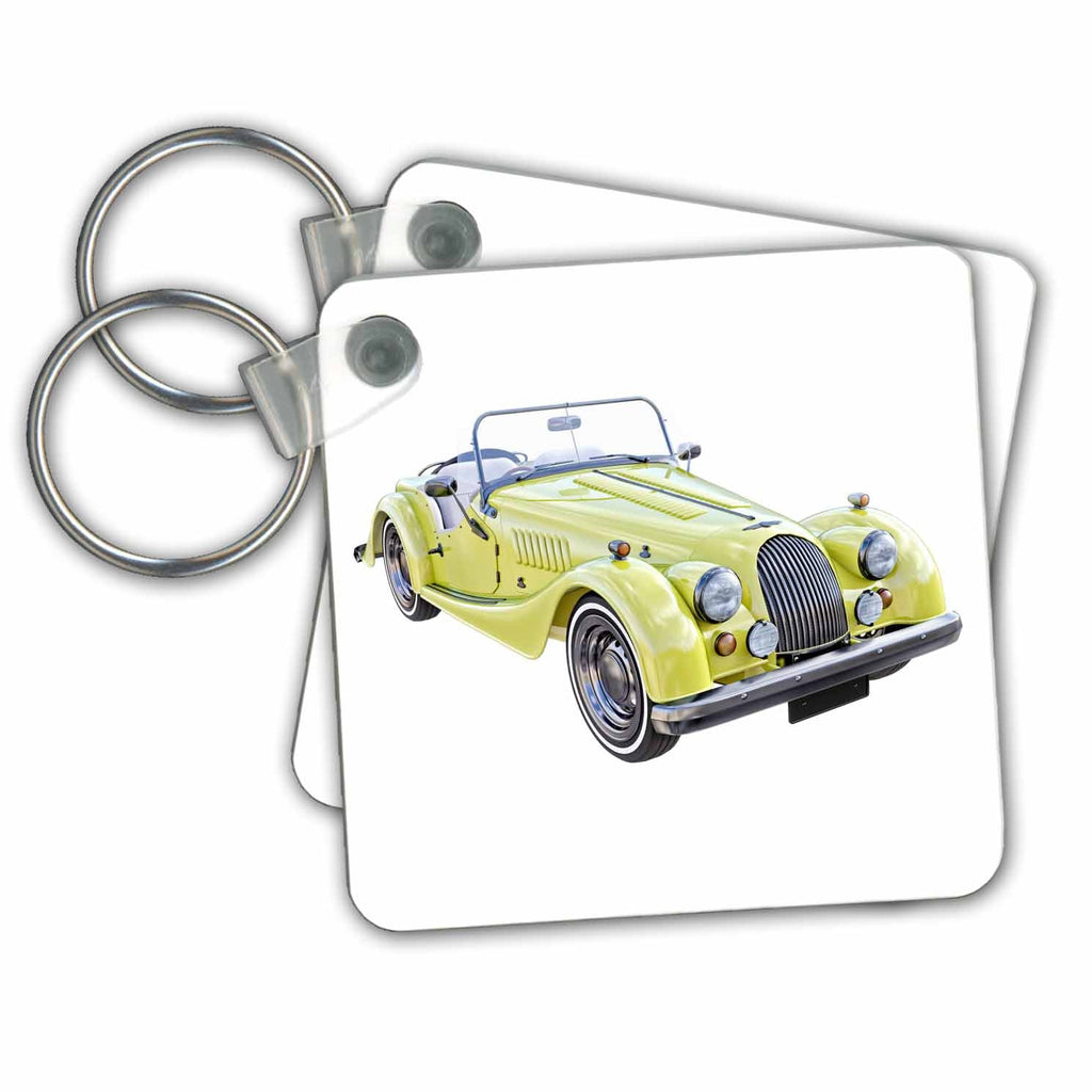 Key Chain - A Yellow Classic Sports Car Graphics Car