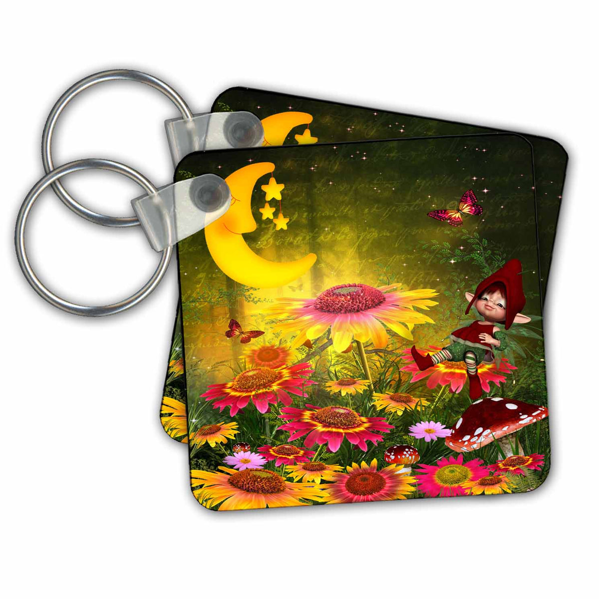 Key Chain - Beautiful Sunflowers and Crescent Yellow Fun Moon Flowers