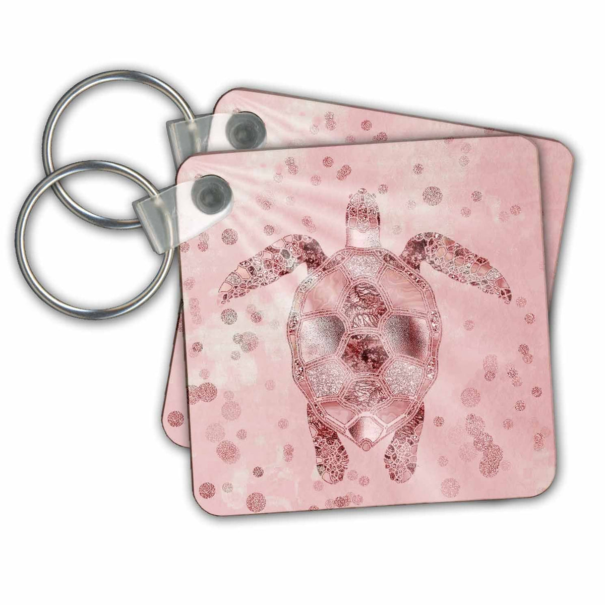 Key Chain - Underwater turtle with light rays, glamorous rose gold colors Animals Illustration