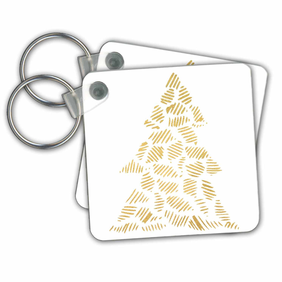 Key Chain - Contemporary Gold Lines Christmas Tree Illustration Christmas