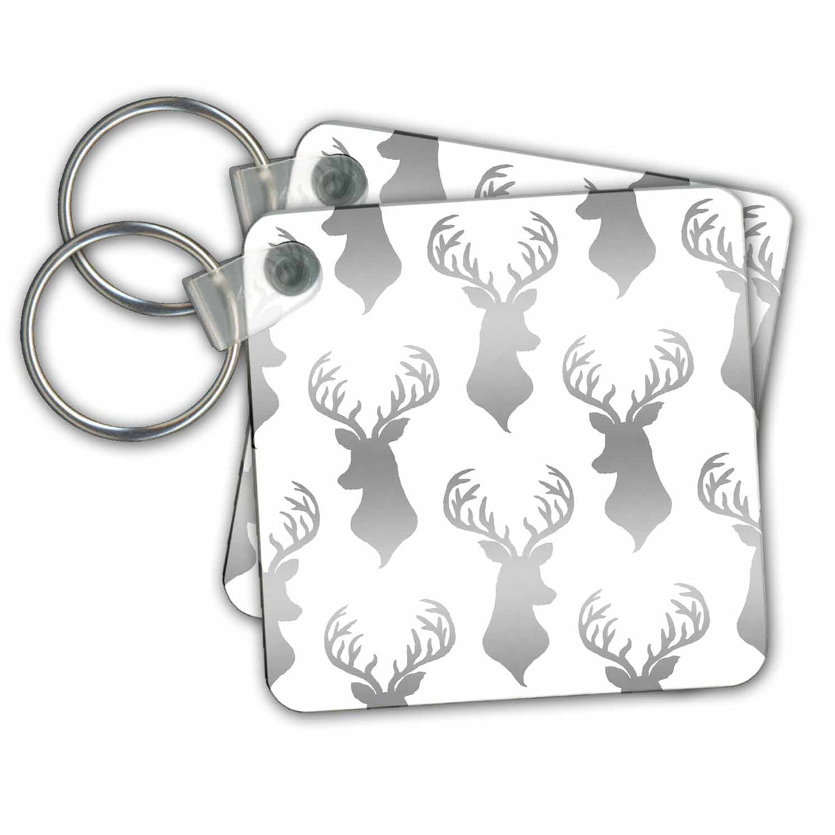 Key Chain - Glam Silver Deer - Buck Christmas Pattern Christmas